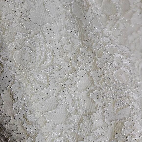 Sparkly White Lacey Textured Spaghetti Strap Mini Short Dress - Picture 6 of 14